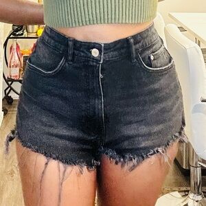 Distressed grey denim shorts